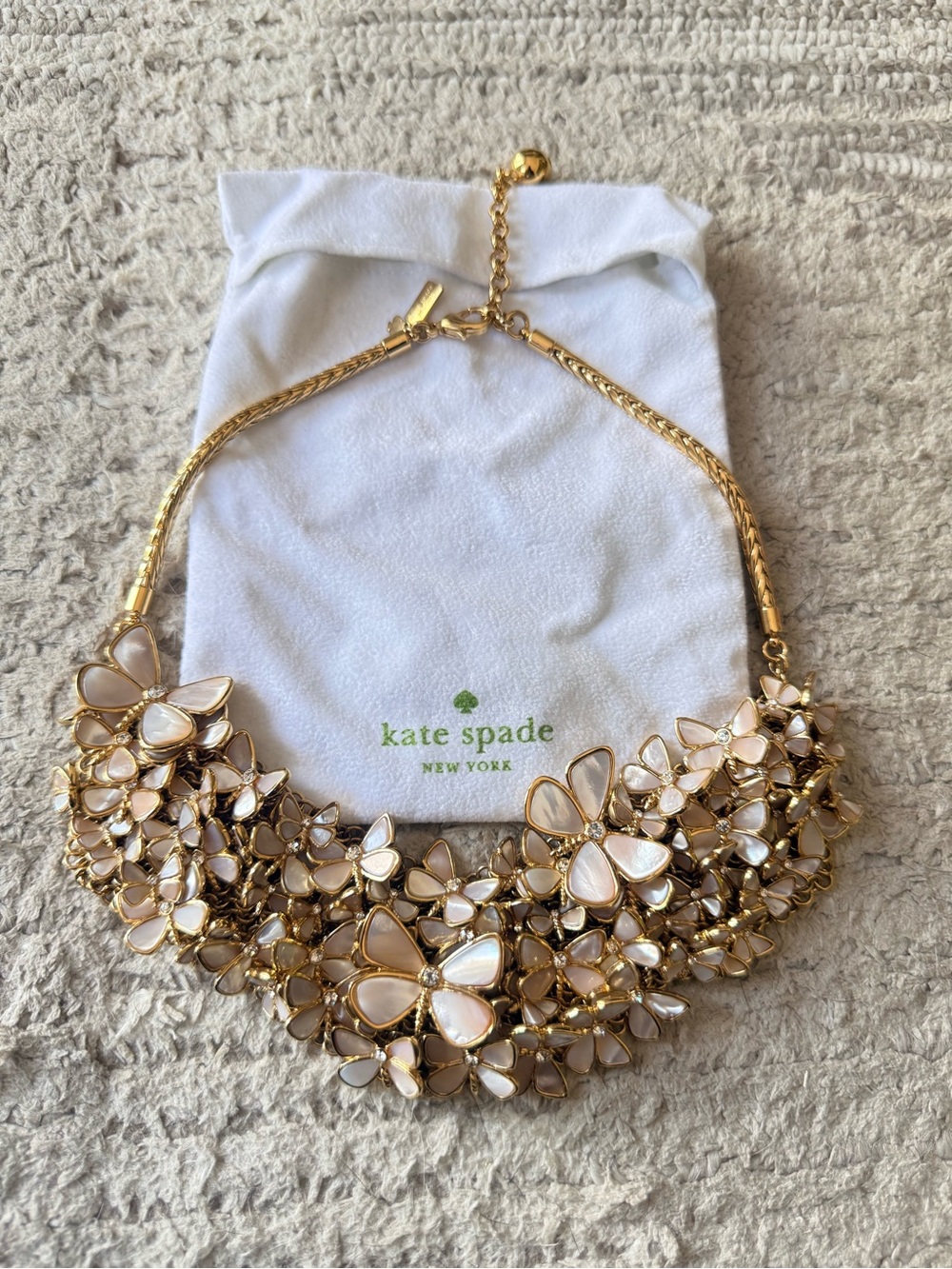 kate spade Gold and Cream Floral Bib Necklace